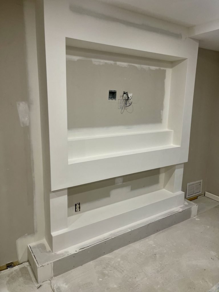 Media wall framing in progress before finishing